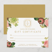 Gold Art Deco Monogram Vintag Florals Geschenkkart (Vorne/Hinten)