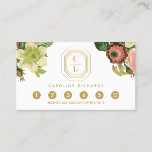 Gold Art Deco Monogram Vintag Florals Loyalität Treuekarte