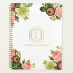 Gold Art Deco Monogram Vintag Florals Termin Planer<br><div class="desc">Ihre Initialen werden elegant auf diesem Imitat goldene Kunst Deko-Plakette für ein einzigartiges Logo angezeigt. Umgeben von Vintagen Blume und Set auf weißem Hintergrund ist dieses aufschlussreiche und schöne Terminkalender-Design. Ideal für Schönheitssalons,  Haarstylisten,  Wellness-Center,  Hochzeitsplaner,  Veranstaltungsplaner,  Lehrer und vieles mehr. © 1201AM Design Studio</div>