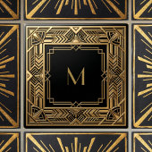 Gold Art Deco Monogramm Schwarz Personalisiert Lux Fliese