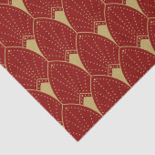 Gold Art Deco Muster auf dunkelrotem Hintergrund Seidenpapier (Detail)