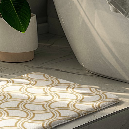 Gold Art Deco Muster auf Weiß Badematte