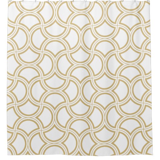 Gold Art Deco Muster auf Weiß Duschvorhang (Vorderseite)