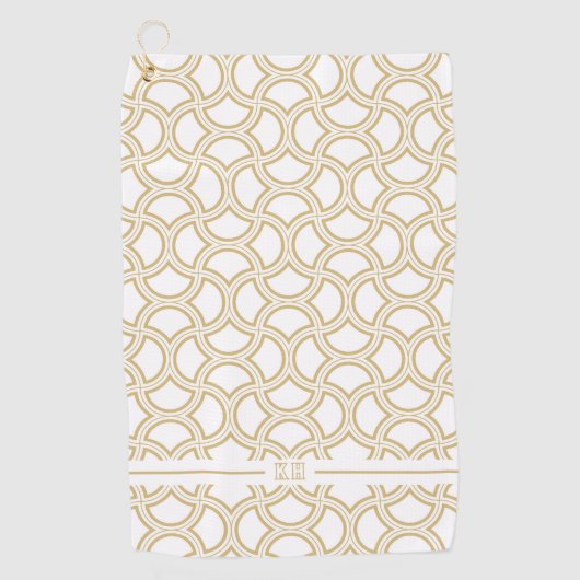 Gold Art Deco Muster auf Weiß Golfhandtuch (Vorderseite)