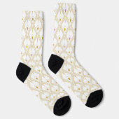 Gold Art Deco Muster auf weißem Hintergrund Socken (Rechts)