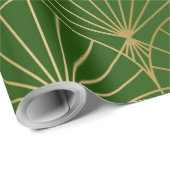 Gold art-deco pattern on green wrapping paper geschenkpapier (Rolleneckpunkt)