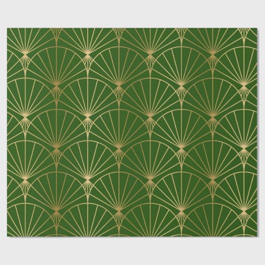 Gold art-deco pattern on green wrapping paper geschenkpapier (Flach)