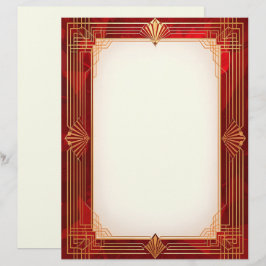 Gold Art Deco Rahmen auf rotem Hintergrund Briefbogen