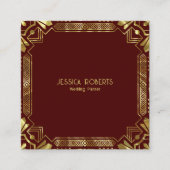 Gold Art Deco Rahmen in dunkelrot Quadratische Visitenkarte (Vorderseite)