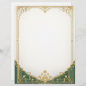 Gold Art Deco Rahmen mit grünem Bordeaux Briefbogen (Vorne/Hinten)