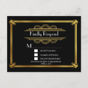 Gold Art Deco RSVP Postkarte