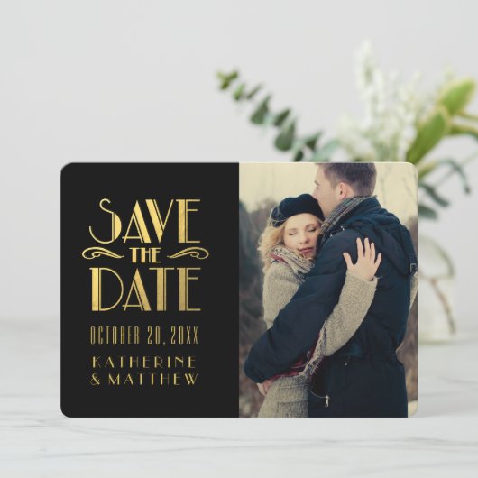 Gold Art Deco | Save the Date Foto (Stehend Vorderseite)