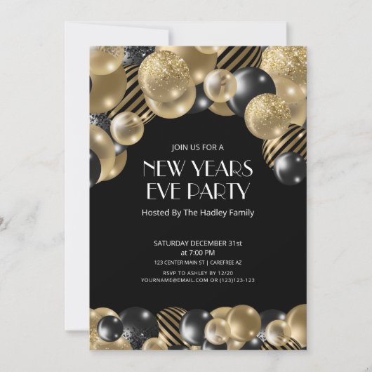 Gold Art Deco Silvester Party Einladung (Vorderseite)