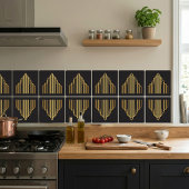 Gold Art Deco Skyscraper Silhouette Black Tile Fliese