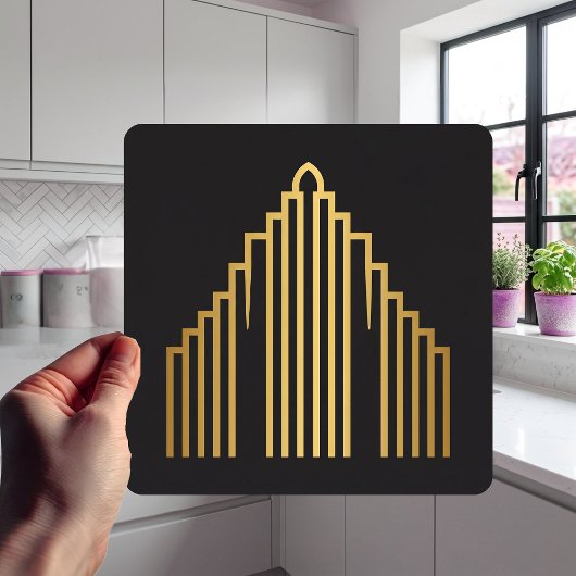 Gold Art Deco Skyscraper Silhouette Black Tile Fliese