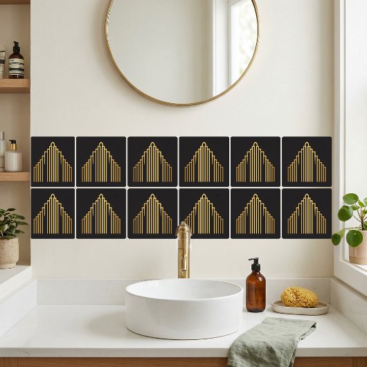 Gold Art Deco Skyscraper Silhouette Black Tile Fliese