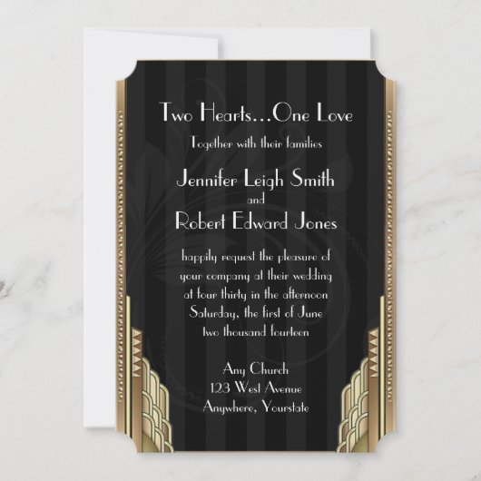 Gold Art Deco Stripe Hochzeit Einladung (Vorderseite)