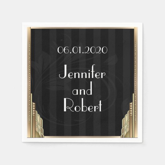 Gold Art Deco Stripe Wedding Napkin Serviette (Vorderseite)