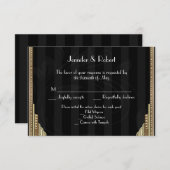 Gold Art Deco Stripe Wedding Response Card RSVP Karte (Vorne/Hinten)