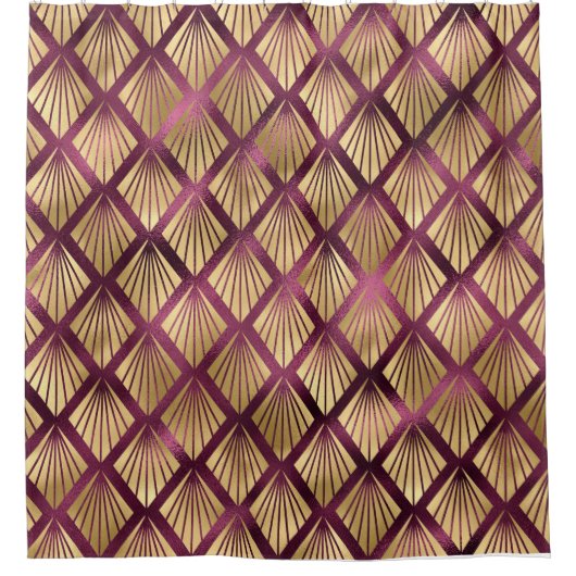 Gold Art Deco über Burgund Duschvorhang (Vorderseite)