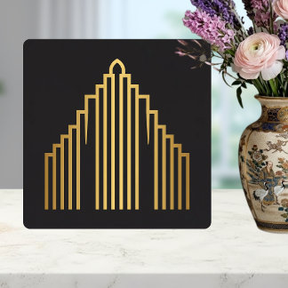 Gold Art Deco Wolkenkratzer-Silhouette Schwarze Fl Fliese