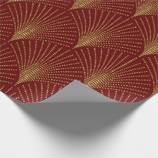 Gold Art-Deko-Muster auf rotem Hintergrund Geschenkpapier (Ecke)