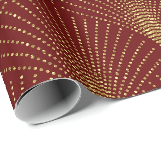 Gold Art-Deko-Muster auf rotem Hintergrund Geschenkpapier (Rolleneckpunkt)