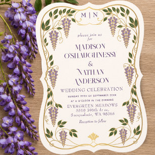 Gold Art Nouveau Lila Wisteria Hochzeit Einladung