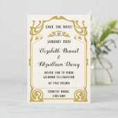 Gold Art Nouveau Moderne Art Hochzeit Einladung (Stehend Vorderseite)