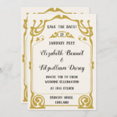 Gold Art Nouveau Moderne Art Hochzeit Einladung (Vorne/Hinten)