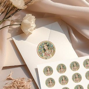 Gold Art Nouveau Mucha Sarah Bernhardt Champagne Runder Aufkleber