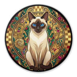 Gold Art Nouveau Siamese Cat Keramikknauf
