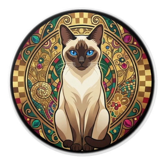 Gold Art Nouveau Siamese Cat Keramikknauf (Vorderseite)