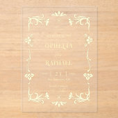 Gold Art Nouveau Transparente Hochzeit Sichern Sie Acryleinladungen (Vorderseite)