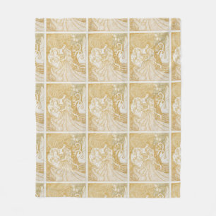 Gold Art Nouveau Vintage Frauenzeichnung Vintage Ä Fleecedecke
