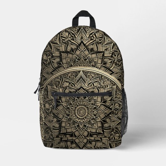 Gold Artistic Mandala Backpack Bedruckter Rucksack (Vorderseite)