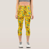 Gold Asian Tiger Pattern Capri Leggings (Vorderseite)