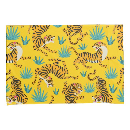 Gold Asian Tiger Pattern Kissenbezug (Vorderseite-Rechts)