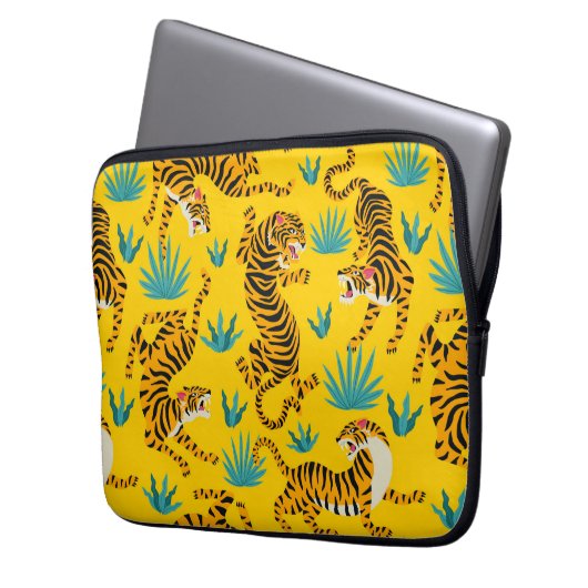 Gold Asian Tiger Pattern Laptopschutzhülle (Vorderseite Links)