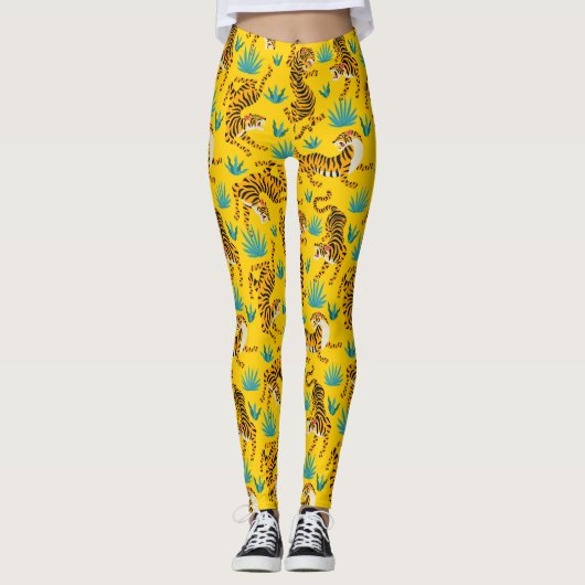 Gold Asian Tiger Pattern Leggings (Vorderseite)