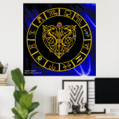 GOLD ASTRAL HERZ ZODIAC SIGNS Black Blue Poster (Heimbüro)