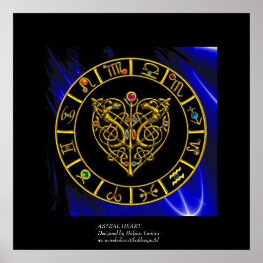GOLD ASTRAL HERZ ZODIAC SIGNS Black Blue Poster (Vorne)