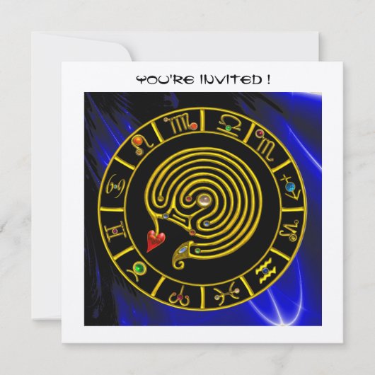GOLD ASTRAL LABYRINTH Zodiac Chart Black Einladung (Vorderseite)