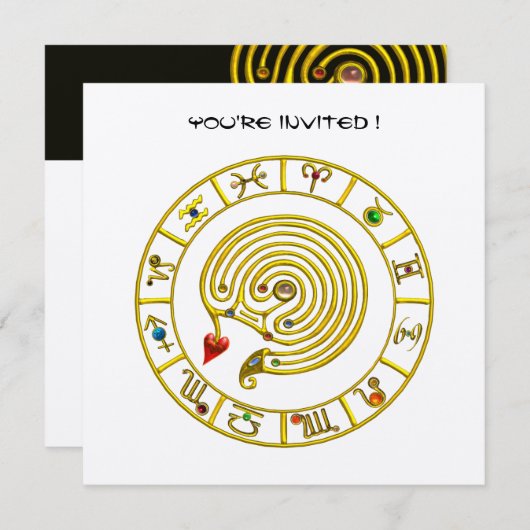 GOLD ASTRAL LABYRINTH Zodiac-Zeichen Einladung (Vorne/Hinten)