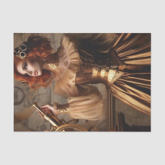 Gold Astronomen Steampunk Viktorianisch Decoupage Seidenpapier (Vorderseite)