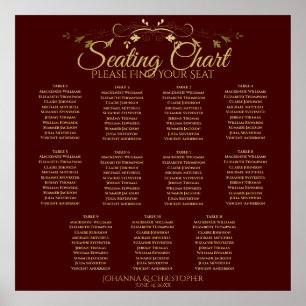 Gold & Auburn Brown 11 Tabelle Hochzeitstabelle Poster