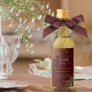 Gold & Auburn Brown Wedding Danke Mini Weinetikett