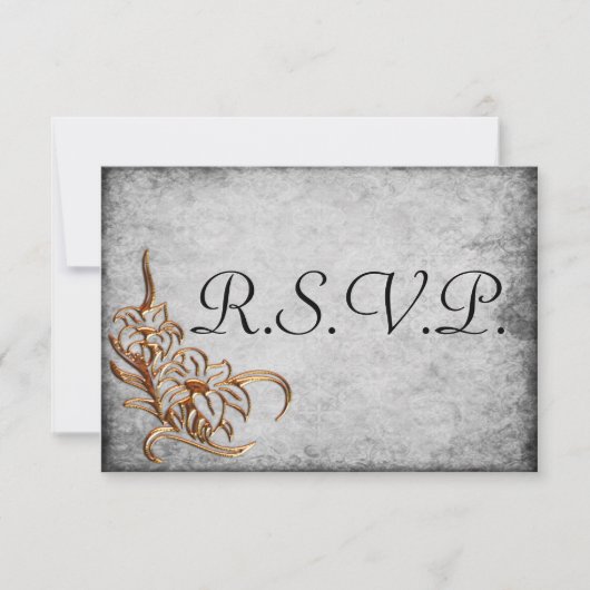 Gold auf antiker grauer Hochzeit RSVP Karte (Vorderseite)