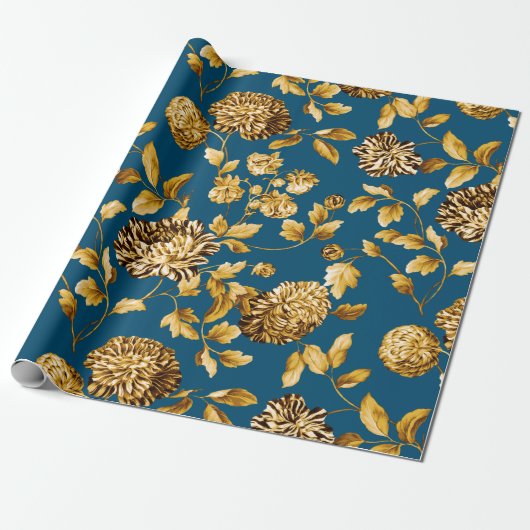 Gold auf Aquamarinem blauen, modernen Vintagen Blu Geschenkpapier (Ungerollt)