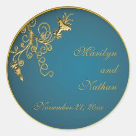 Gold auf Aquamarinen Mit Monogramm 1,5" Rundaufkle Runder Aufkleber